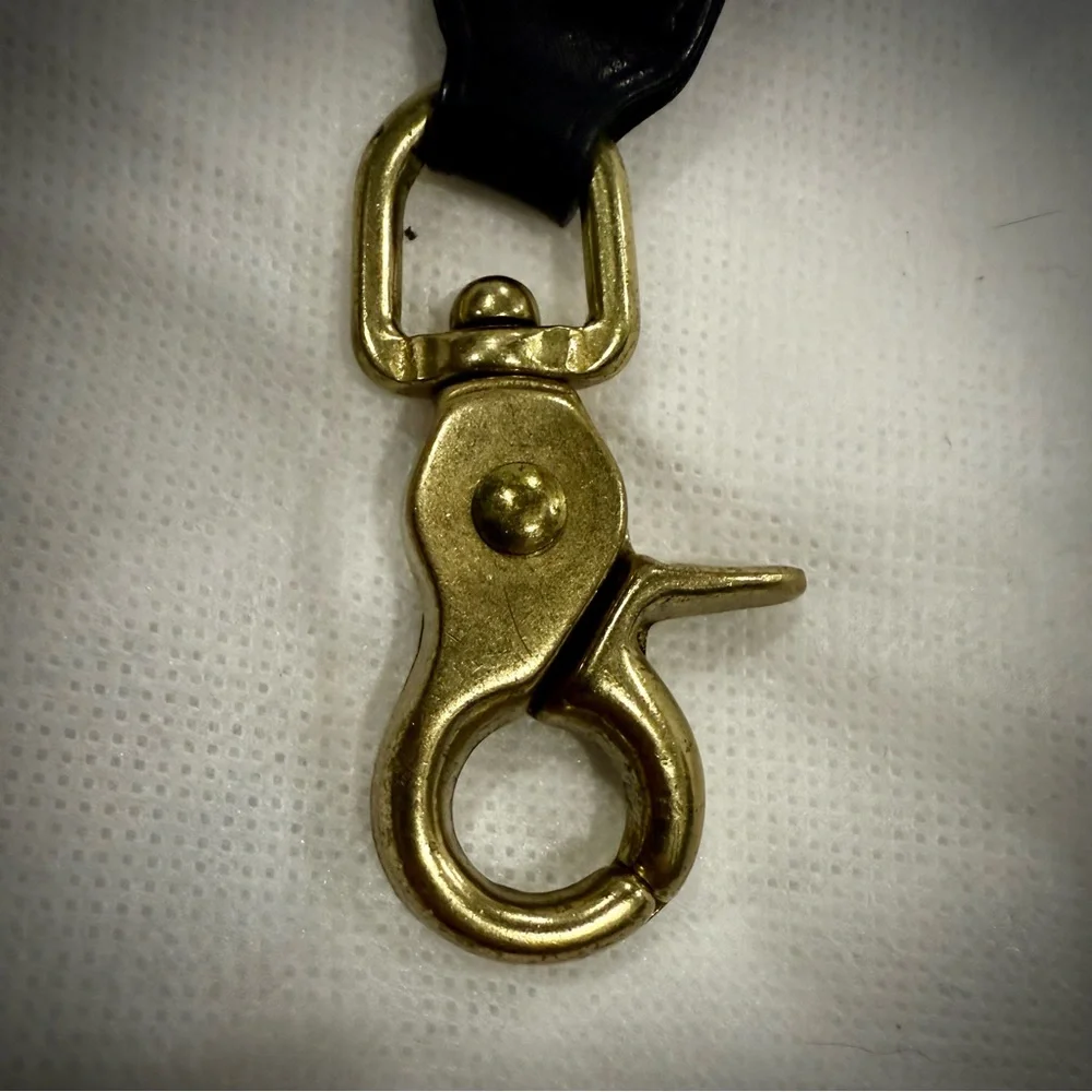 Coach Vintage Black Leather Trigger Brass Snap Keychain